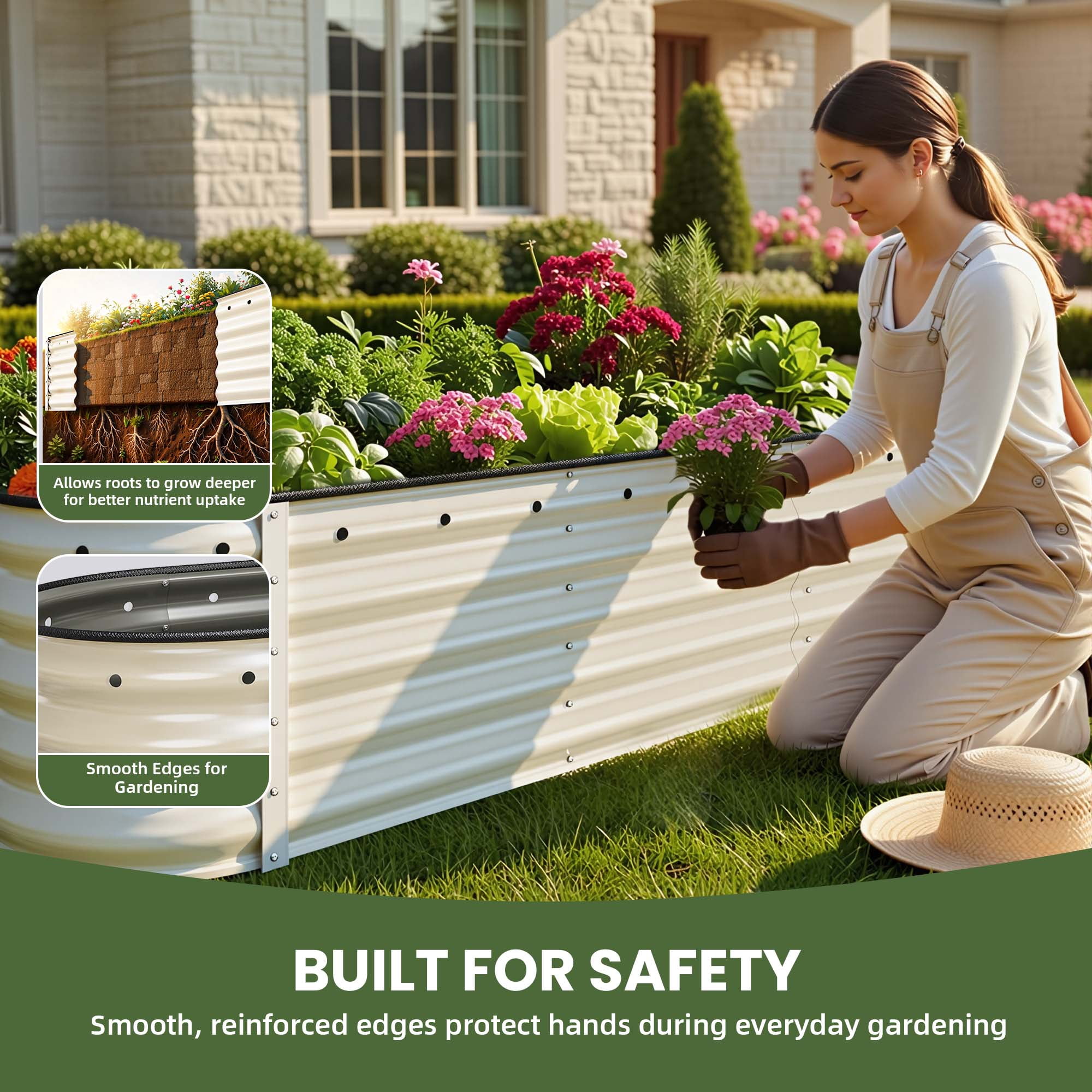 Uforic 6.2ft x 2ft Outdoor Raised Garden Bed Kits,6 in 1 Large Galvanized Metal Patio Planter Box with Safety Rubber & Gloves, for Vegetables Flowers,White
