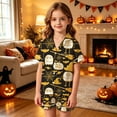 thumbnail image 2 of JIAYUE Girls Pajamas Halloween Graphic Short Sleeve Notched Collar Button Top And Shorts Two Piece Sleepwear Set for Summer Nightwear,2-3 Years, 2 of 4