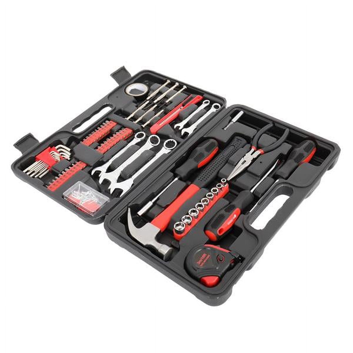 148PCS Iron Home Repair Tool Kit Carbon Steel/Chrome Vanadium Steel, Blow Molded Case for Home, Shop, Workplace Red