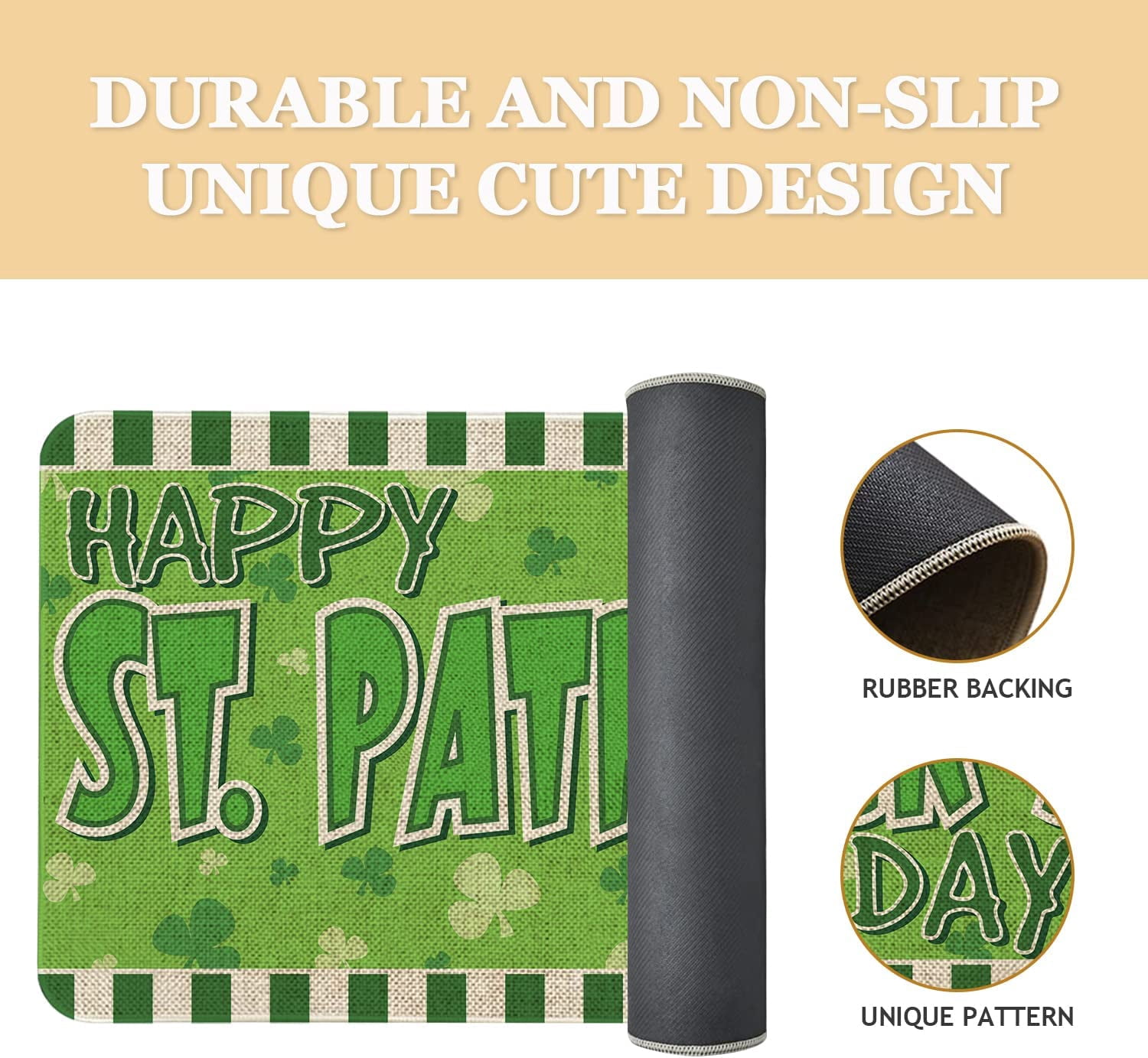 Roszwtit Happy St Patricks Day Door Mat 30 X 17 Inch Green Shamrock Doormat Indoor Outdoor Entrance Floor Rug St Patricks Day Decor Non Slip Rubber Welcome Mats