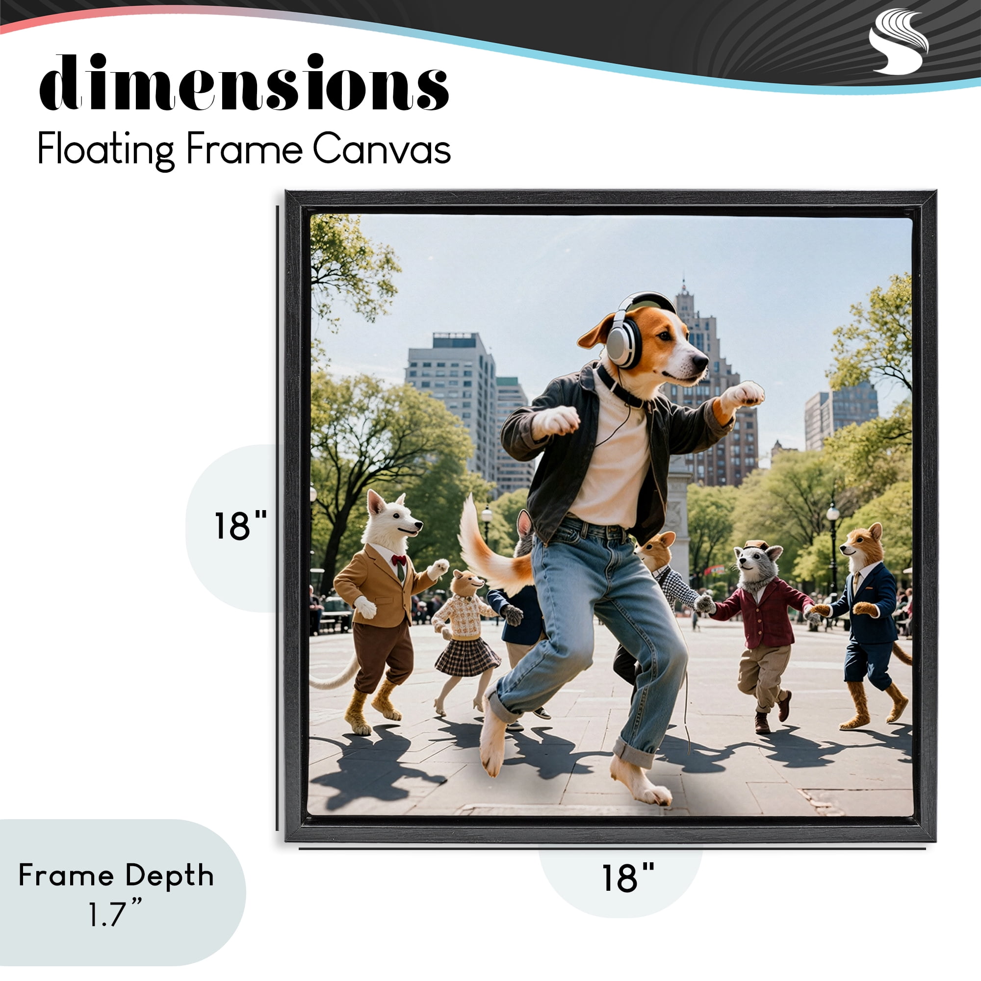 Stupell Industries Stylish Dog Dancing in Park Black Framed Floater Canvas Wall Art, design by CAD Designs
