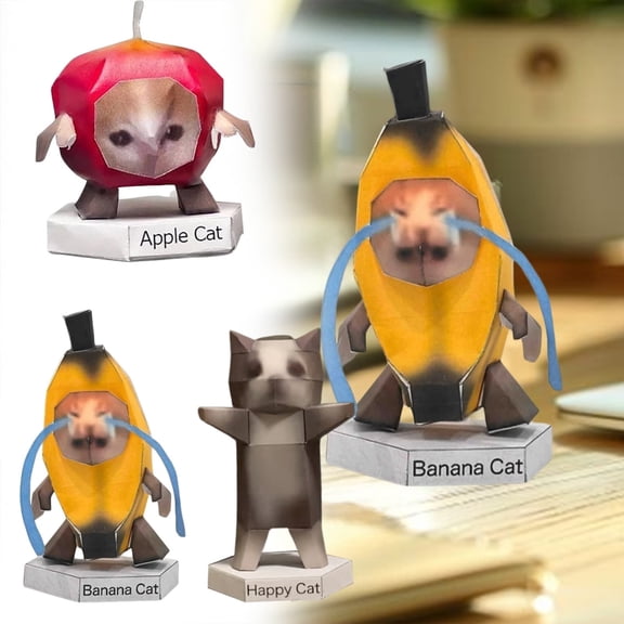 Cute Cat Desktop Ornament Handmade Paper Craft Decoration 3D Animal Sculpture for Home for Living Room and Bedroom
