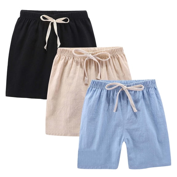 XXWXYD Boys Shorts 3 Pack Cotton Linen Elastic Waist Shorts Drawstring Summer Casual Comfort Shorts Playwear Schoolwear Activewear Outdoor