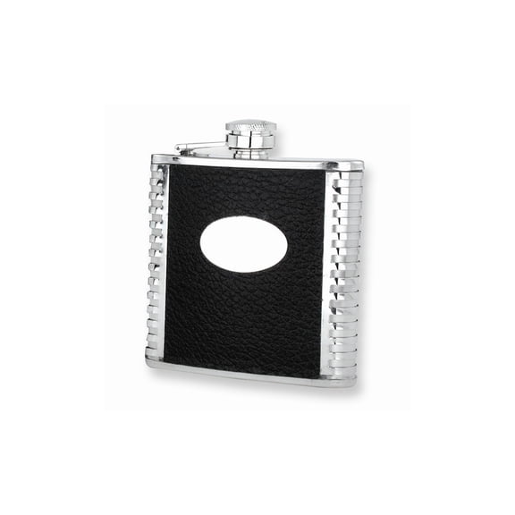 FB Jewels Black Faux Leather Polished Stainless Steel 6oz Hip Flask