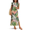 thumbnail image 3 of KUIFORTI Matching Couple Outfits Spring Women's Casual Dresses Slit Design & Men's Hawaiian Shirt Fashion Clothing with Soft Fabric for Summer Vacation Trip Tropical Monstera Leaf, 3 of 7