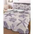 thumbnail image 3 of Quilts Queen Size, Purple Coastal Summer Soft Comforter Bedding Set for Bed, Coral Shell Starfish Nautical Beige Lightweight Quilted Bedspread with Pillow Cover(2 Pieces) for All Season, 90x96 Inch, 3 of 9