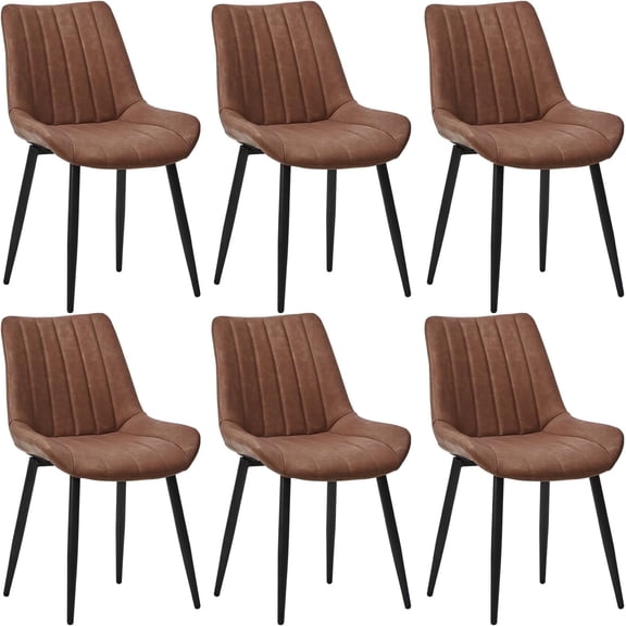 CLIPOP Dining Chairs Set of 6, Faux Leather Dining Chairs with Upholstered Seat, High Back Comfy Cushion, Metal Leg, Accent Kitchen Side Chair for Living, Restaurant & Meeting Room, Brown