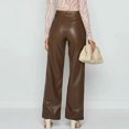 thumbnail image 6 of Joernso Women High Waist Solid Color Retro Long Pants Slim Fit Straight Wide Leg Side Pockets Faux Leather Street Party Trousers, 6 of 8