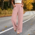 thumbnail image 2 of Aezemi Straight Leg Pants for Women, Linen Flowy Palazzo Drawstring Elastic Waist Trousers with Front Pockets, Summer Beach Vacation&nbsp;casual Trousers, 2 of 7