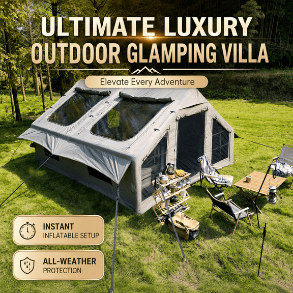9.8 x 13 Ft Inflatable Camping Tent With Hand Pump, Waterproof, Army Green