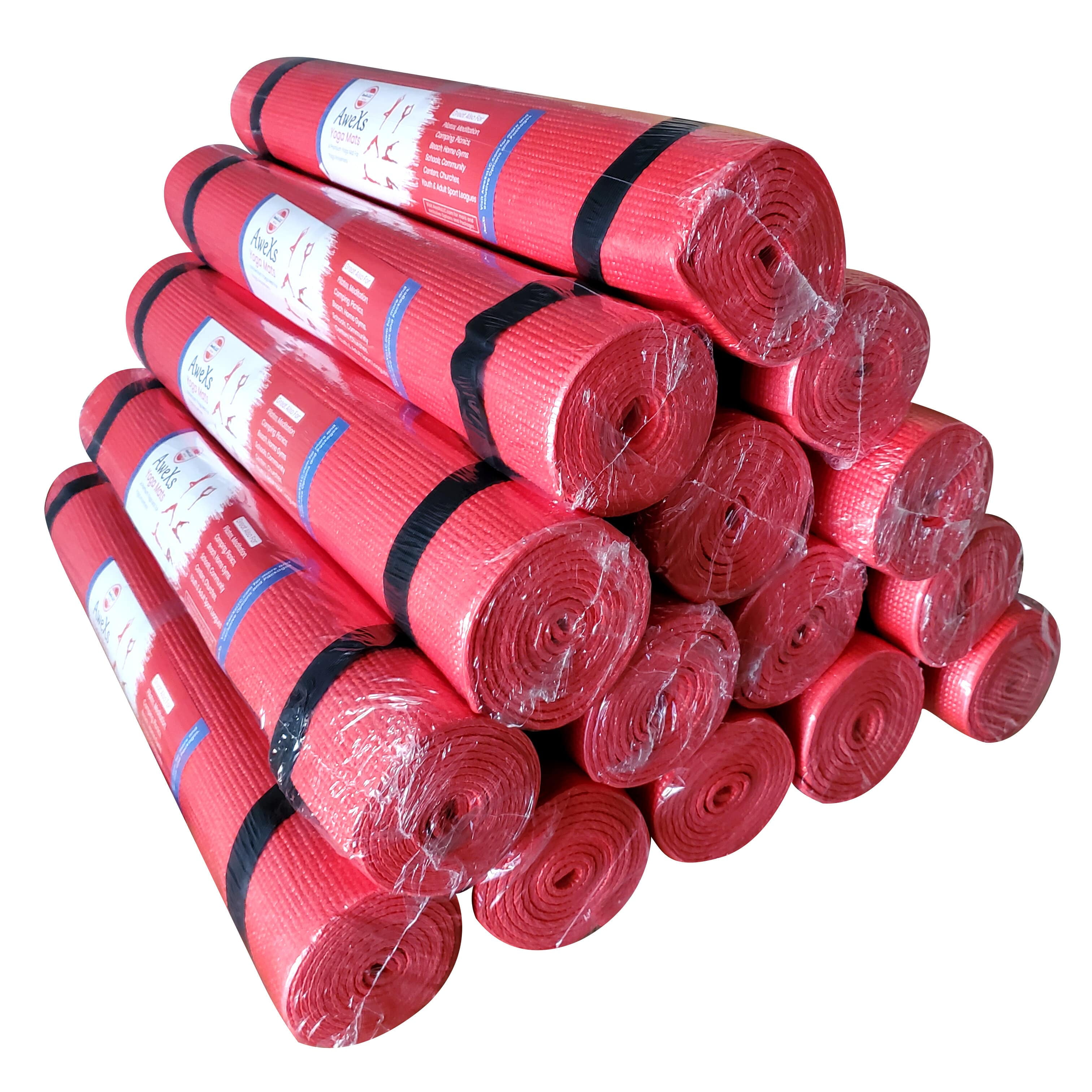 12 Red Yoga Mats Bulk Pack For Kids PE Classrooms Adults Non Slip SGS