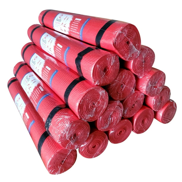 12 Red Yoga Mats Bulk Pack For Kids PE Classrooms Adults Non Slip SGS