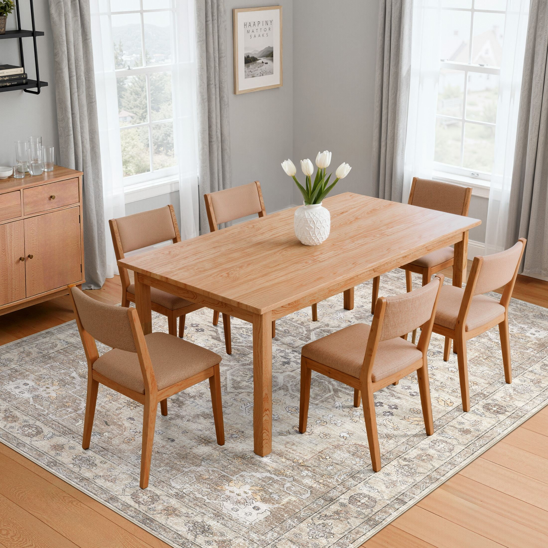 Uermei 6'x9' Vintage Traditional Area Rug: Washable Non-Slip Farmhouse Distressed Indoor Carpet for Living Room Bedroom Dining Room - Camel