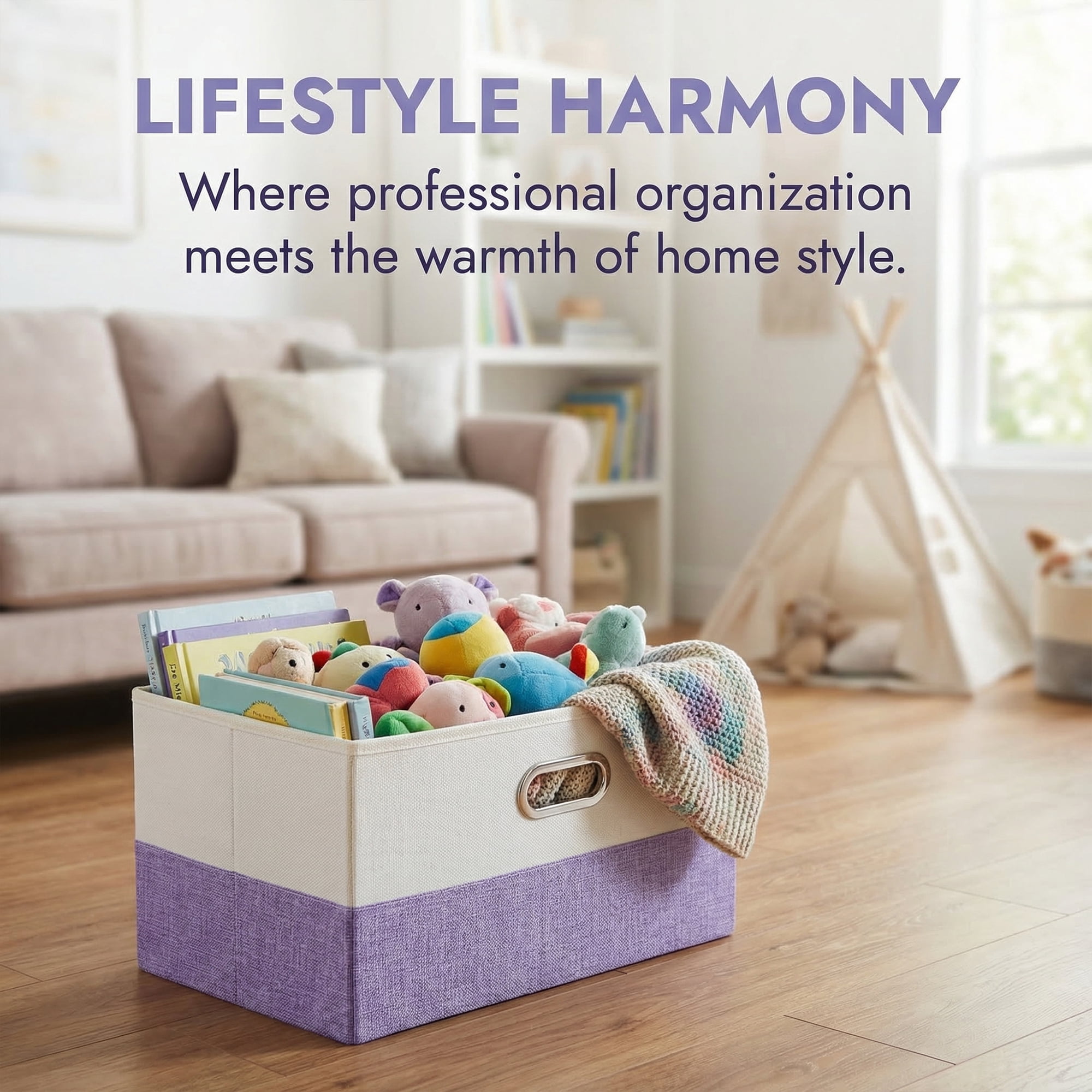 Unique Bargains Fabric Storage Bin with Lids Purple 15*9.8*8.3in