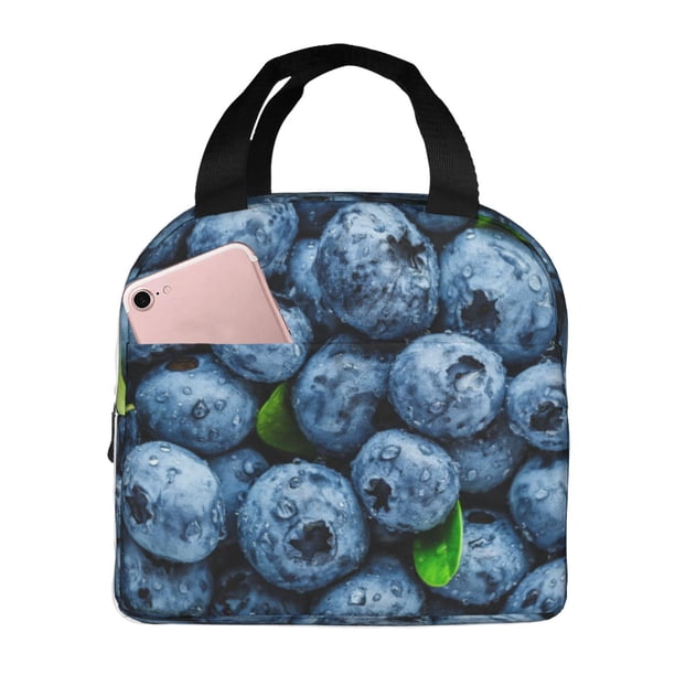 Easygdp Fresh Blueberries Bolsa Térmica Premium - Tela Oxford Impermeable, Gran Capacidad, Bolsillo Frontal, Unisex para Trabajo, Escuela, Actividades al Aire Libre y Picnics
