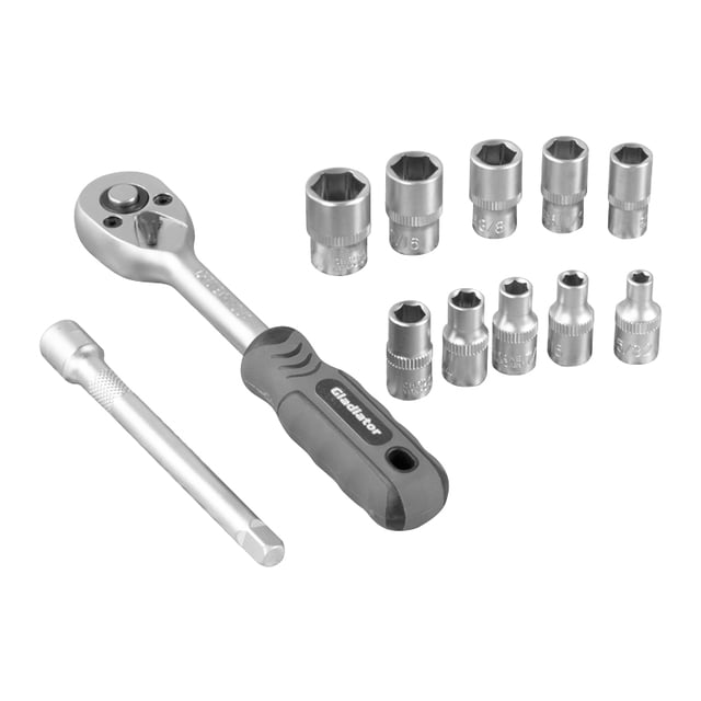 Juego Matraca 72 Dientes 1/4" 10 Dados en Pulgadas + Ext 4"