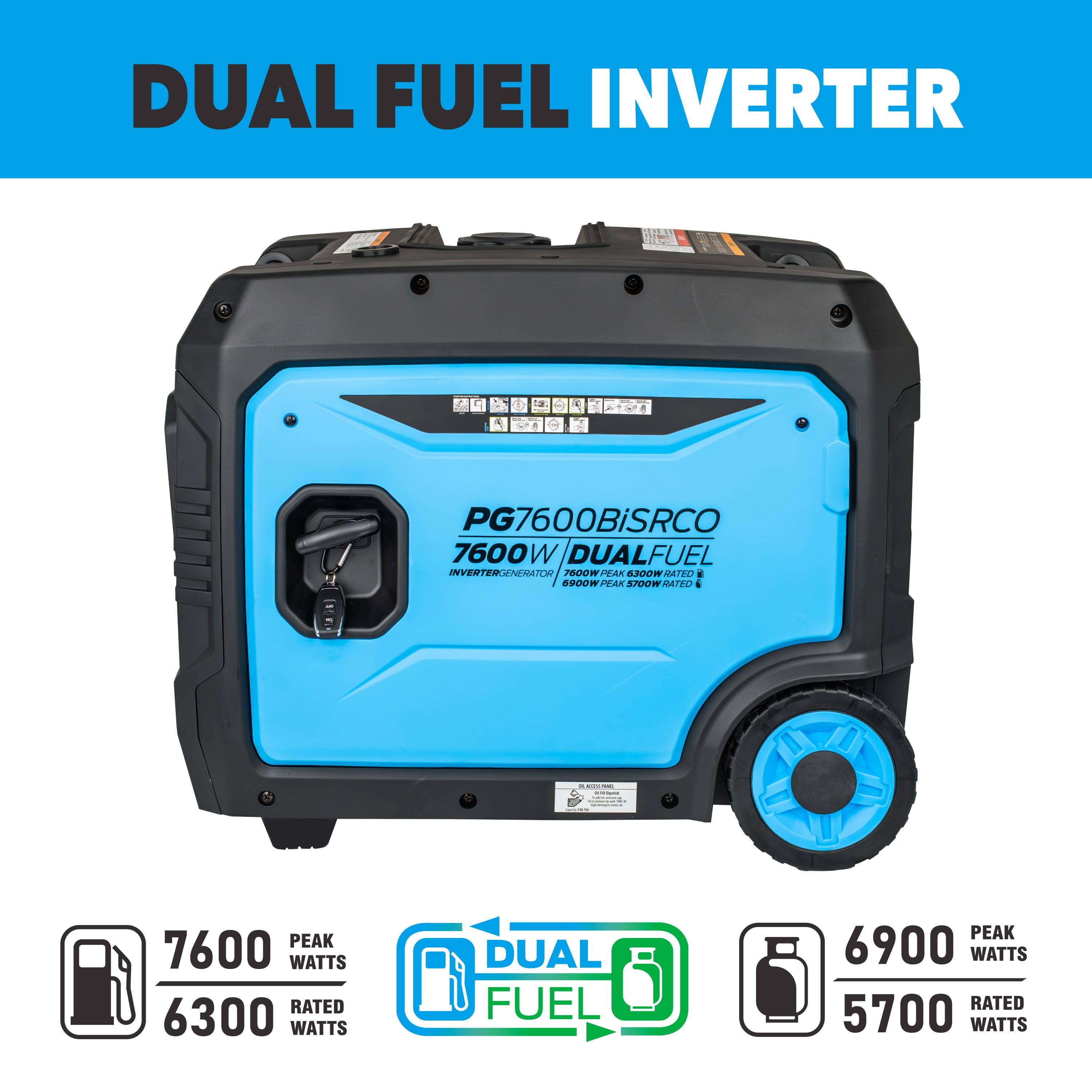 Pulsar 7,600 Watt Dual Fuel Inverter Generator with Remote Start & CO Sentry