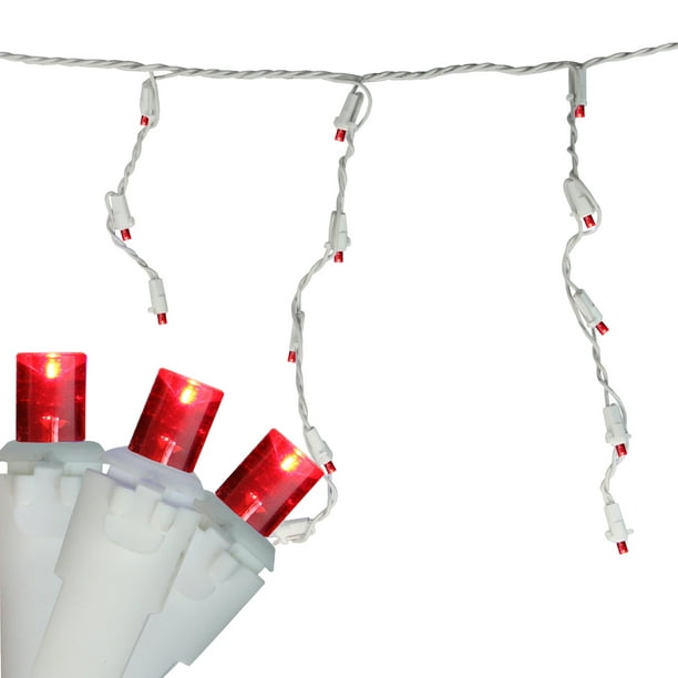 70 Lumières de Noël de Glaçon Grand Angle Menées Rouges - Fil Blanc de 5,25 Pieds