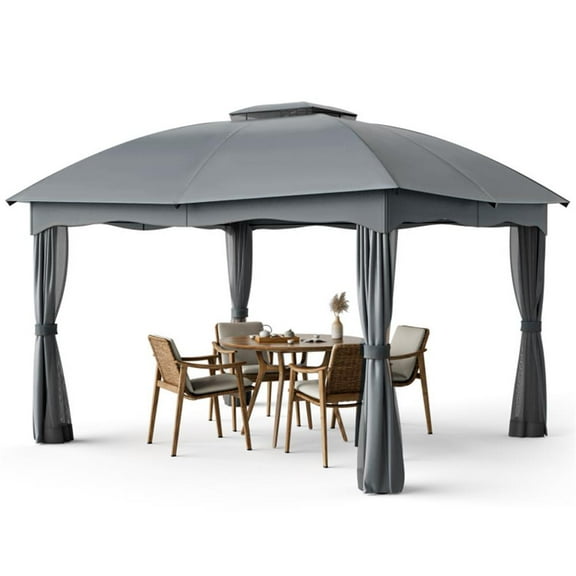 Resenkos Outdoor Garden Gazebo, Sunshade Gazebo Canopy,12 x 10 Feet Canopy Double Vented Heavy Duty Steel Gazebo-Gray