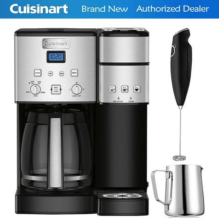 Cuisinart 12-Cup Coffee Maker and Single-Serve Brewer Stainless Steel (SS-15) with Milk Frother - Handheld Electric Foam Maker For Coffee, Latte, Cappuccino & Stainless Steel Milk Frothing