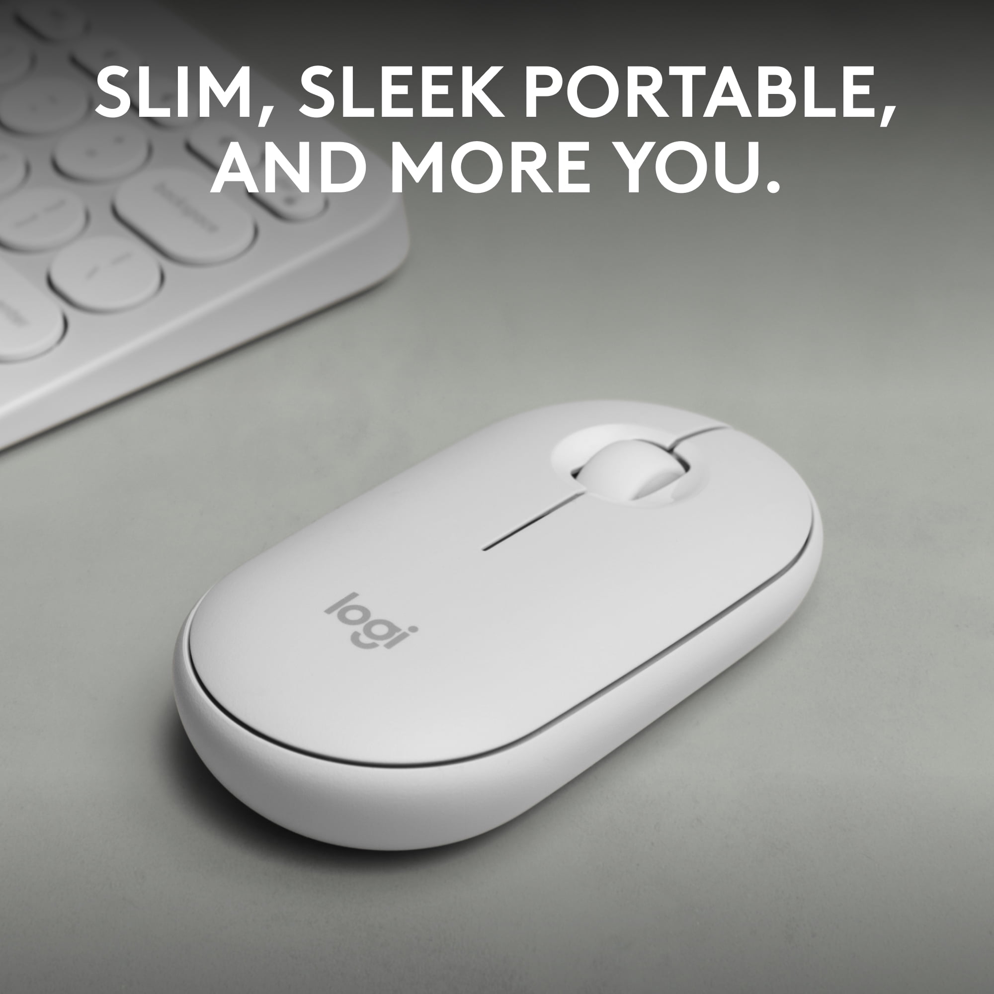 Logitech Pebble Mouse 2 M350s Slim Bluetooth Wireless Mouse, Portable, Lightweight, Quiet Clicks, Tonal White