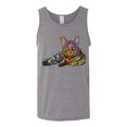thumbnail image 3 of First We Still Your Heart Then Your Bed | Funny Neon Colorful Cat | Dean Russo Art Animal Lover Mens Tank Top, Heather Grey, Large, 3 of 6