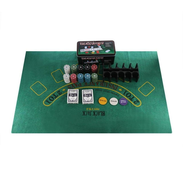 200 Poker Game Texas Hold'em Gift Chess Entertainment Set Gaming Mat Chips 2 Decks Playing Card Tin Box
