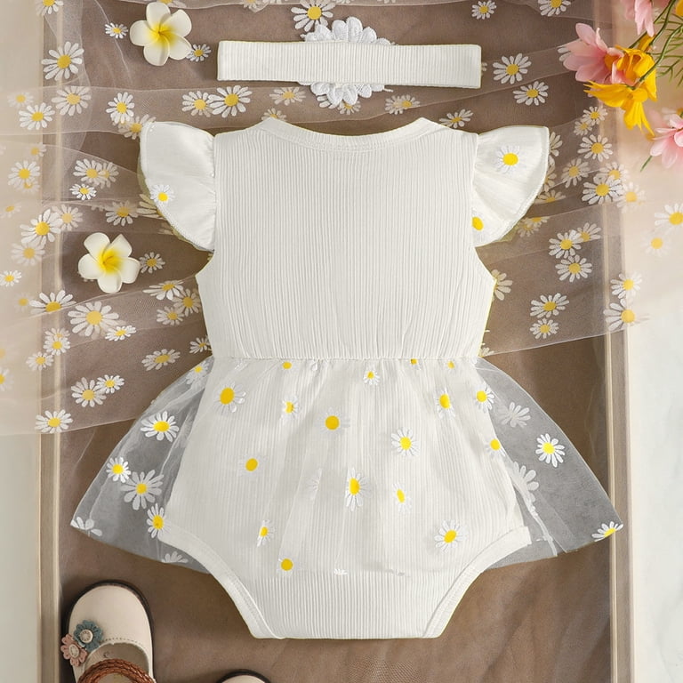 Staki Baby Girl Dress Tulle Summer Ruffe Sleeveless Romper+Headband 2Pcs Infant Dresses Girls Birthday Outfit 0-18M,9-12 Months