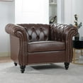 thumbnail image 2 of Single Sofa Chair,Modern PU Leather Button Tufted Upholstered Armchair with Rolled Arms,Chesterfield Accent Club Armchair with Solid Wood Legs for Living Room Bedroom Office, Dark Brown, 2 of 7