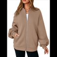 thumbnail image 2 of Sudaderas Oversize con Cremallera para Mujer, Moda de Otoño, Abrigos Casuales de Larga, Conjuntos de Invierno. Caqui L, 2 of 10