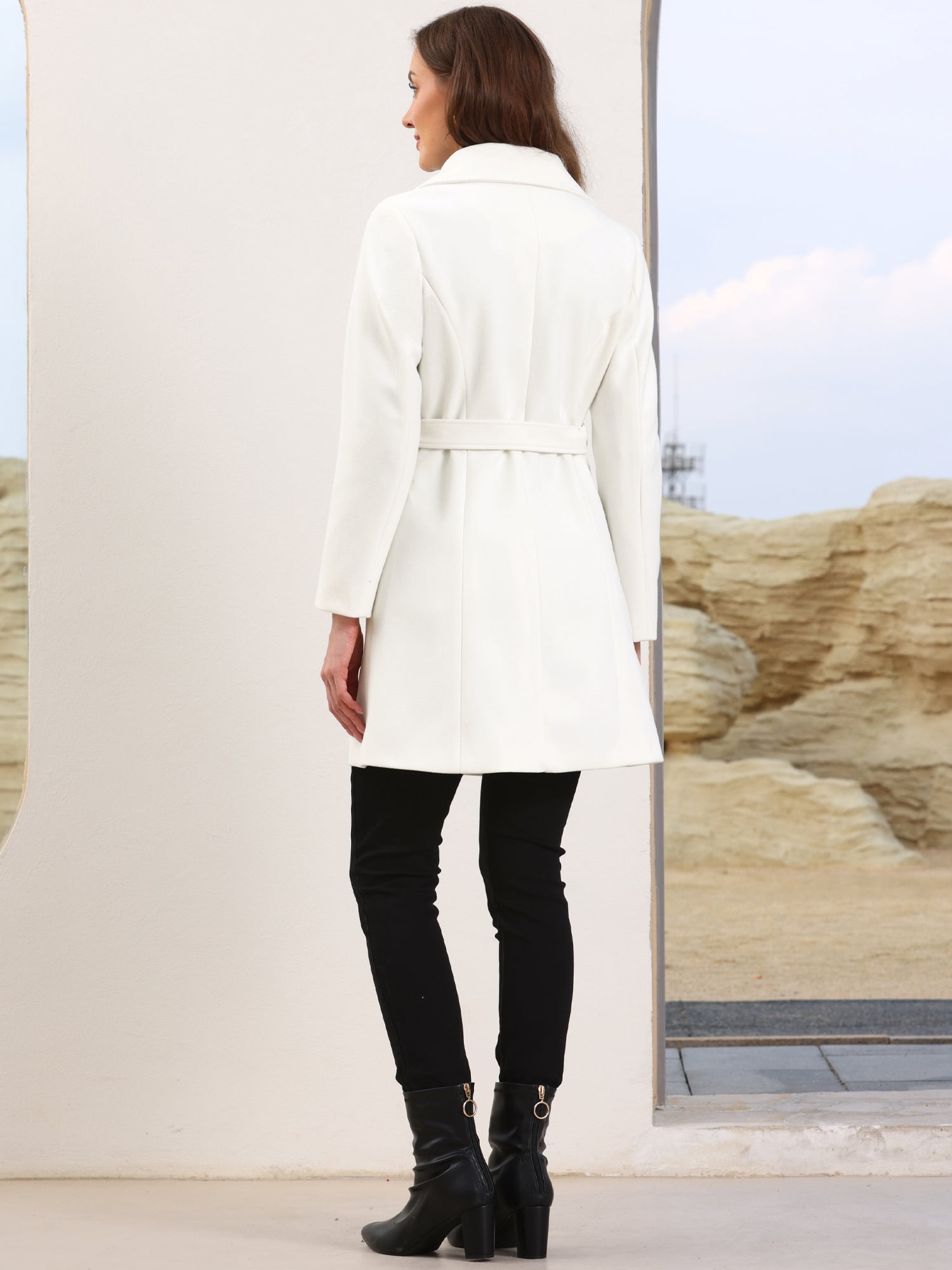 DARING DIVA Women's Lapel Collared Belted Trench Outerwear Coat S White