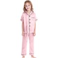 thumbnail image 2 of Kids Boys Silk Pajamas Set Solid Color Button Down Homewear Set Toddler Sleepwears Cute Pajamas For Girls 4-5 Years Cute&nbsp;Girl&nbsp;Clothing, 2 of 5