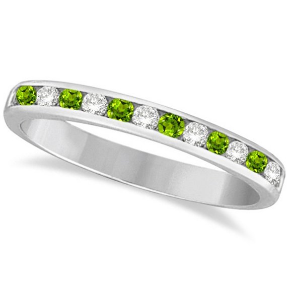Peridot and Diamond Semi-Eternity Channel Ring 14k White Gold (0.40ct)