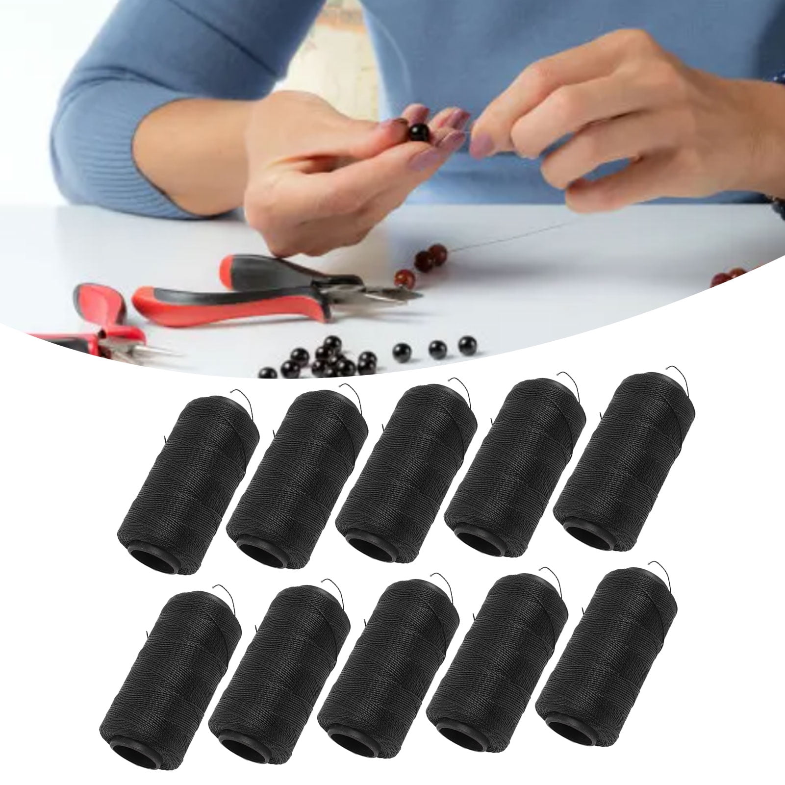 Elastic String, 10PCS Sewing Elastic Thread Waterproof Wear Resistant Soft Nylon Black Elastic Thread for DIY Embroidery Quilting and Crafts