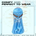 thumbnail image 4 of Anime Durag and Silk Bonnet 2pcs Set for Men Women, Silky Design Satin Fabric Comfort Compression, Tony Blue, 4 of 7