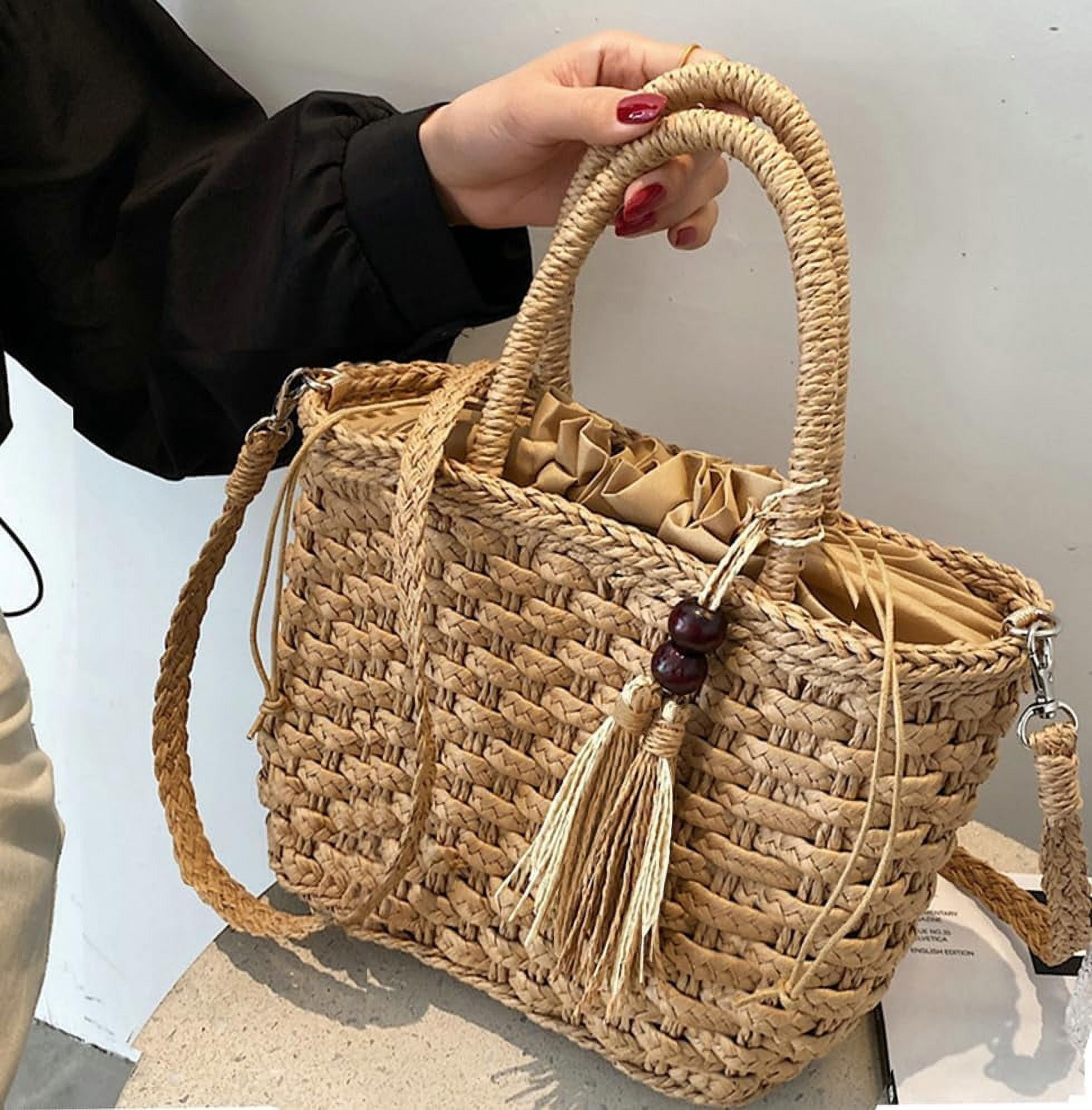Kukuzhu Handwoven Straw Bag for Women Lightweight Shopping Tote Handbag Purse Boho Bag