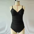 thumbnail image 6 of Tankini Swimsuits Womens Two Piece Ruched Bathing Suits Cross Front Spaghetti Strap Slimming Swimwear(Black L), 6 of 7