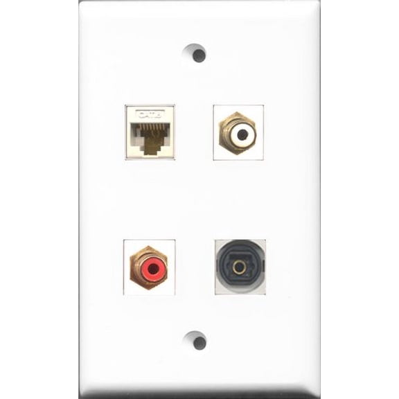 RiteAV 1 Port RCA Red and 1 Port RCA White and 1 Port Toslink and 1 Port Cat6 Ethernet White Wall Plate