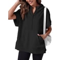 thumbnail image 1 of Fisoew - Sudaderas con capucha de manga corta para mujer, con media cierre, sin botones, con bolsillos, 1 of 1