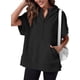 thumbnail image 1 of Fisoew - Sudaderas con capucha de manga corta para mujer, con media cierre, sin botones, con bolsillos, 1 of 3