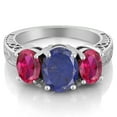 thumbnail image 2 of Gem Stone King 3.70 Ct Oval Blue Lapis Red Created Ruby 925 Sterling Silver Ring (Size 5), 2 of 3