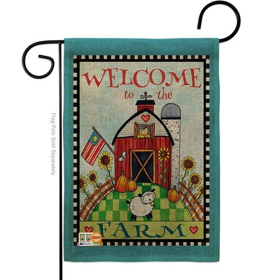 Breeze Decor BD-SH-G-100063-IP-DB-D-US16-AL 13 x 18.5 in. Welcome Down on the Farm Burlap Inspirational Sweet Home Impressions Decorative Vertical Double Sided Garden Flag