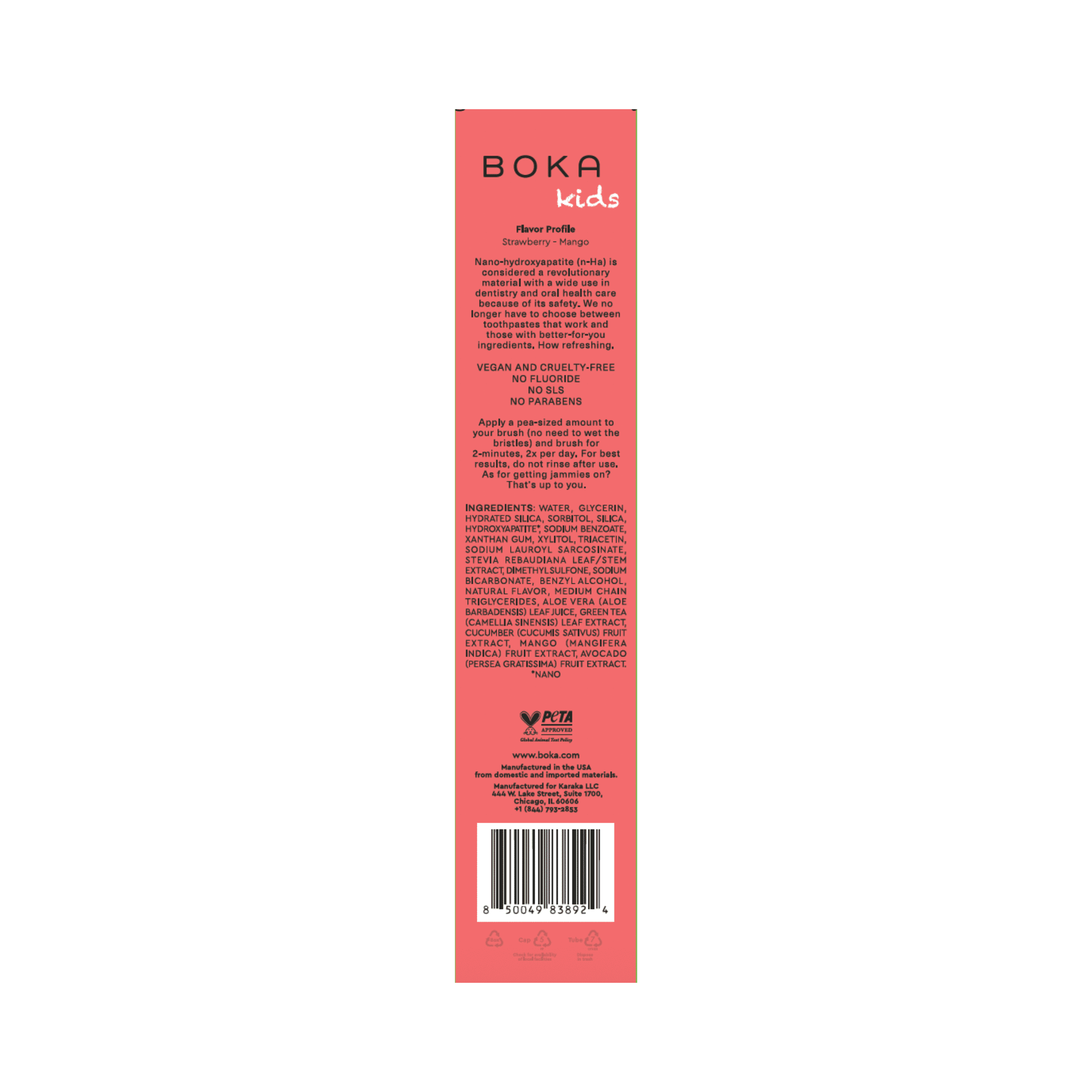 Boka Fluoride Free, Nano-Hydroxyapatite Kids Toothpaste, Strawberry Mango, 3.4oz