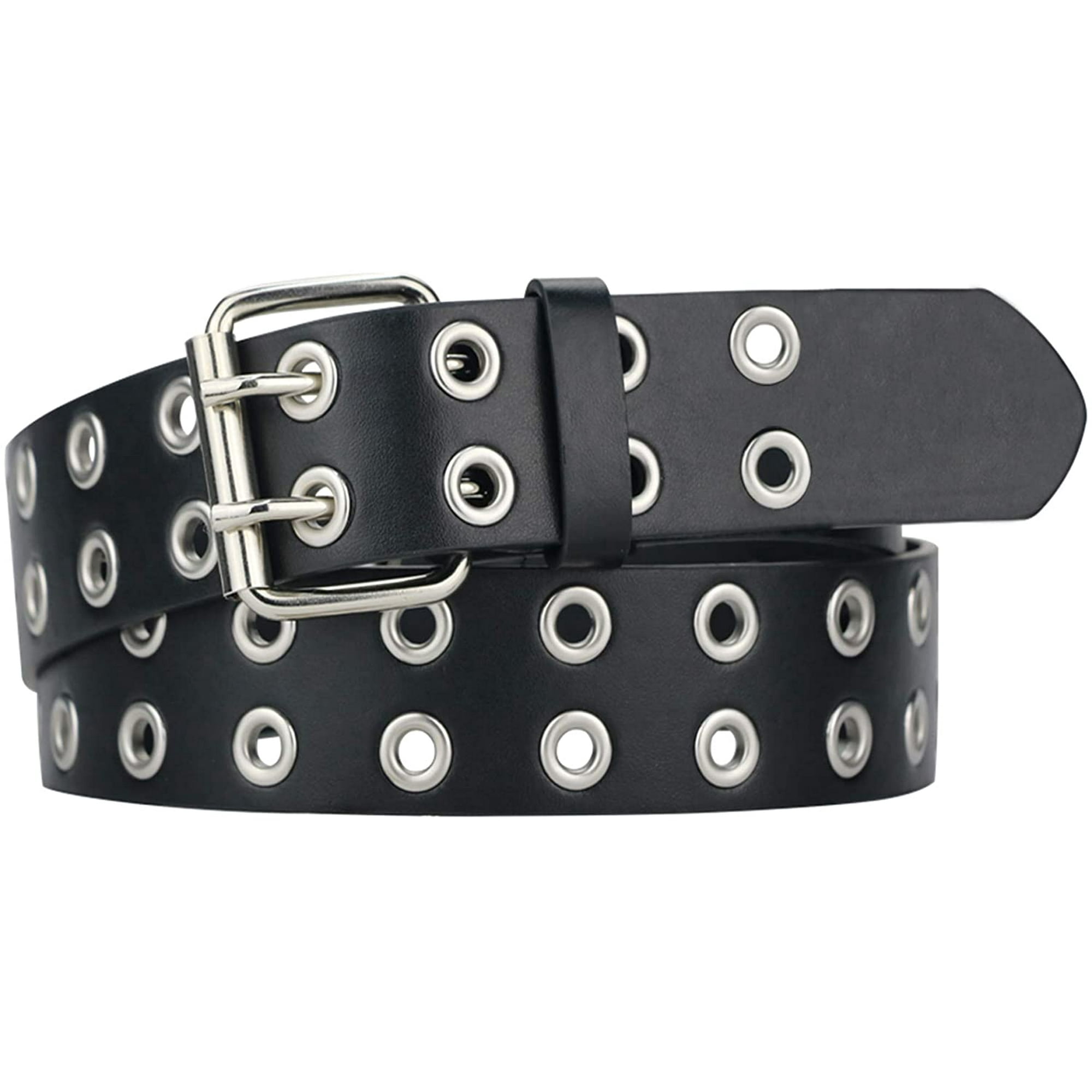 Chlua Grommet Leather Belts For Women Black Belt Women Men With Studded Holesdouble Grommet Belt Pu Leather Punk Aesthetic Belt For Women Jeansdouble
