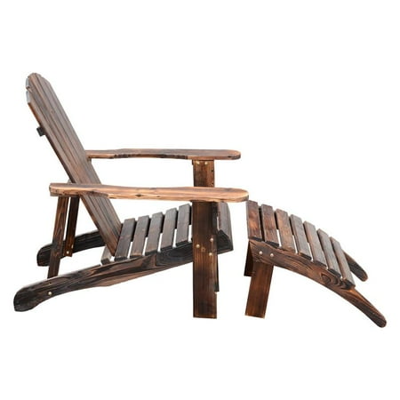 Adirondack Rustic Lodge - Outsunny Wooden Adirondack Outdoor Patio Lounge Chair w/ Ottoman - Rustic Brown