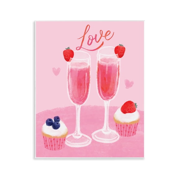 Stupell Industries Valentine's Twin Champagne Food & Beverage Painting Unframed Art Print Wall Art, 11 x 14