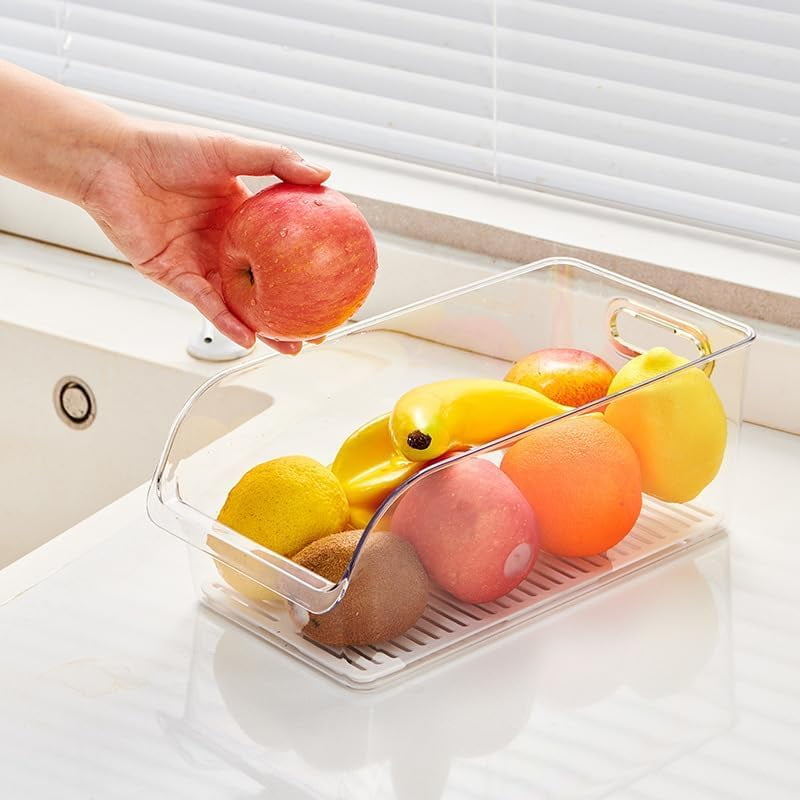 Modern Plastic Open Front Dip Storage Organizer Bin Basket with Built-In Handles for Kitchen Organizing, Fridge Shelf, Cubby, Cabinet, or Pantry Organization (2 PCS transparent)