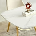 thumbnail image 3 of POVISON 63" Minimalist White Pedestal Dining Table，Rectangular Glossy Sintered Stone Tabletop, Roman Column Table Leg for 4, 3 of 11