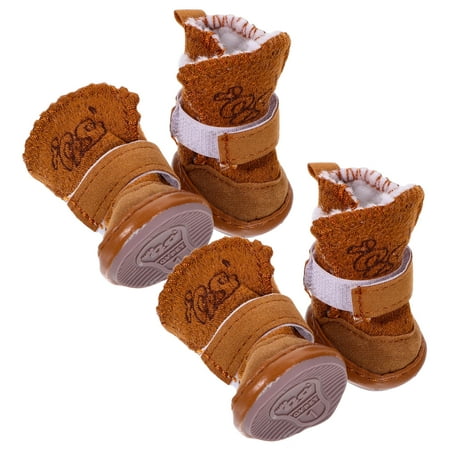 Masteelf 4pcs Winter Pet Dog Puppy Casual Anti Slip Fleece Snow Boots Warm Shoes Size