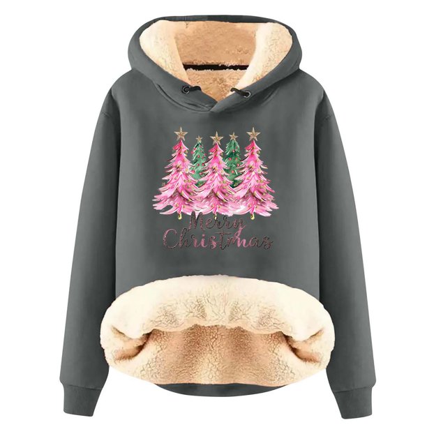 Sudadera con capucha y mangas largas para mujer, informal, con estampado navideño, con cordón ajustable y hombros descubiertos, con parte superior de polar. Chaqueta con capucha y mangas largas para m